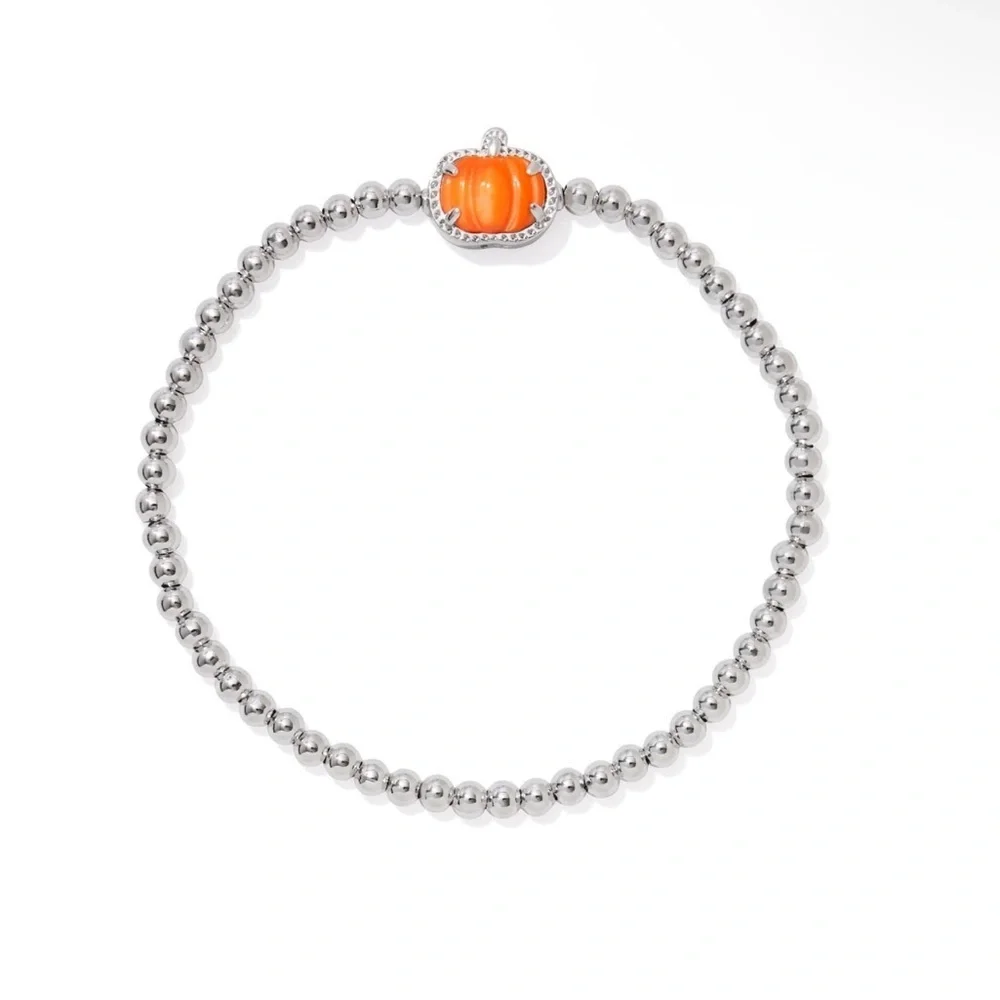 NWT Kendra Scott Pumpkin Silver Stretch Bracelet in Orange Mother-of-Pearl